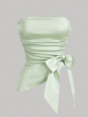 SHEIN Mint Green Satin Strapless Tie-Waist Top